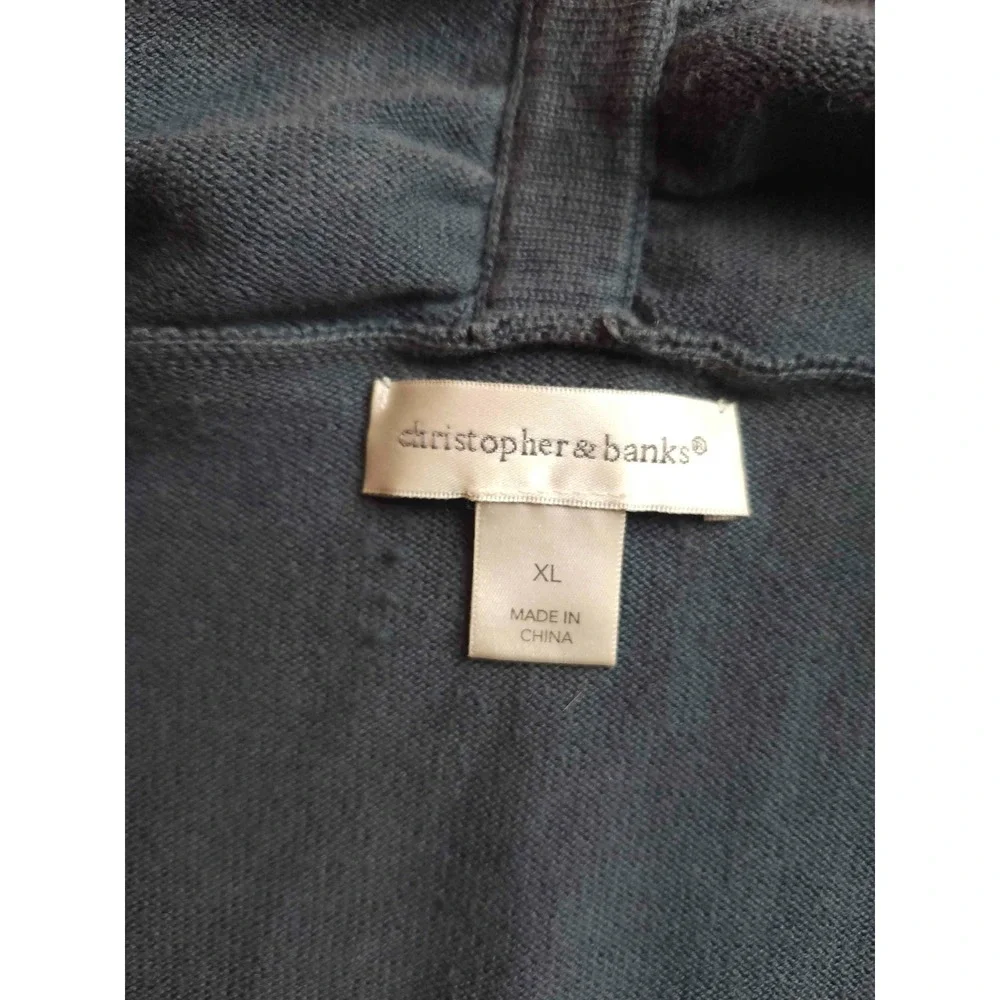Christopher & Banks Cardigan Sweater Womens XL Blue Open Front Hooded Casual Coa